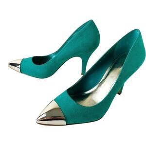 Style & Co Nilah Turquoise Suede Cap Toe Pump Heels Silver Metal Toe Women's 7M